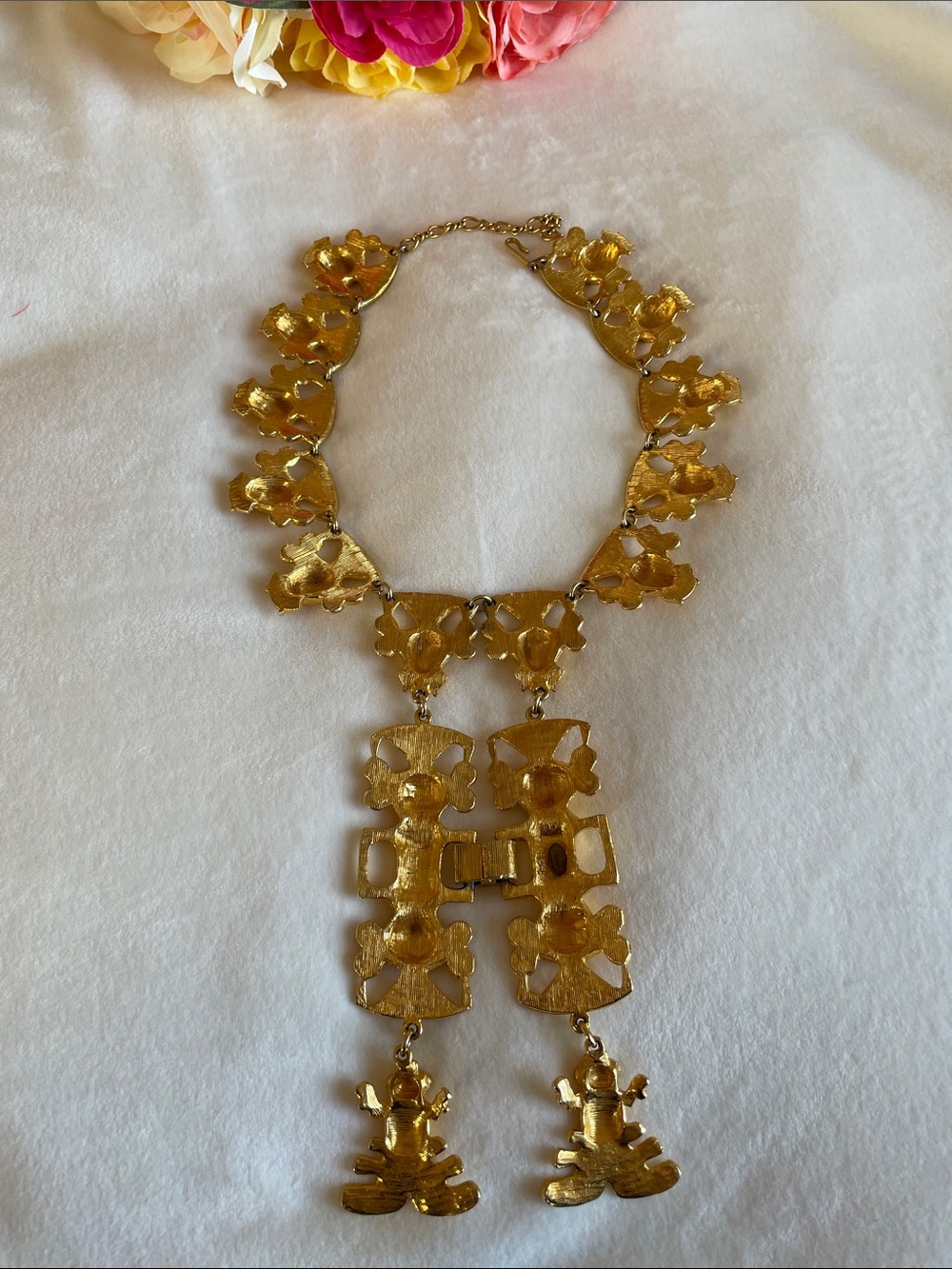 Vintage Kenneth Jay Lane Gold Plated Statement Tribal Mayan Necklace - Picture 11 of 13